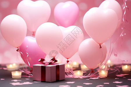 周年欢庆庆祝的粉色气球和礼物背景
