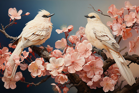 精美的花卉鸟类艺术插图图片