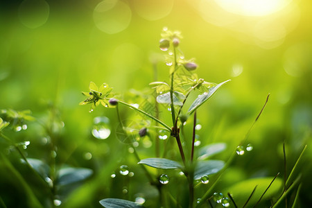 清晨新鲜的嫩绿植物背景图片