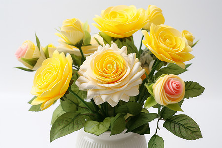 花瓶中浪漫的黄色玫瑰图片