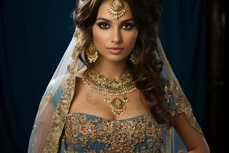 传统婚纱的美丽新娘背景图片