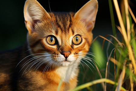 机敏草丛中呆萌的小猫背景