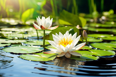 睡莲湖湖面上美丽的莲花背景