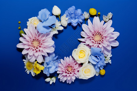 清新蓝色花环鲜花装饰的花环背景