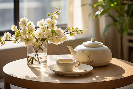 照射茶桌的阳光背景图片