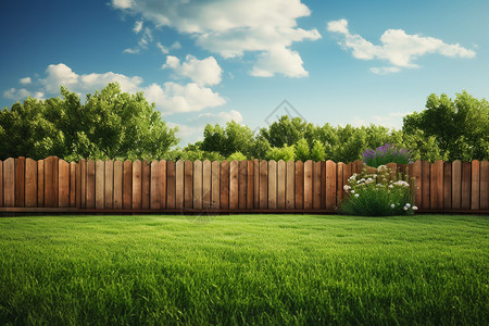草地和篱笆公园里的木栅栏背景