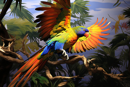 展翅飞翔的热带鹦鹉图片