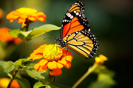 野外鲜花上的美丽蝴蝶图片