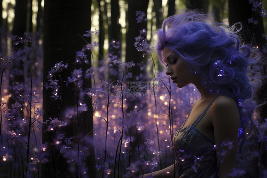 紫色背景的梦幻女孩图片