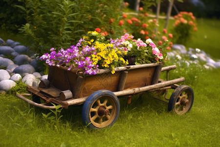 车里鲜花素材推车里种植的鲜花背景
