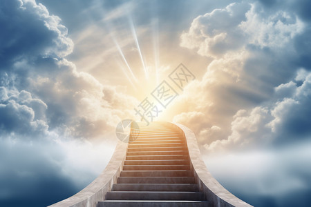 天堂之路日落下的阶梯设计图片
