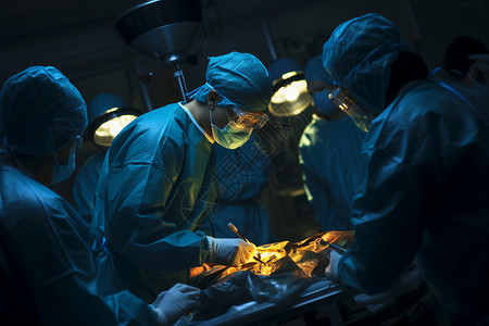 专业手术进行手术的昏暗手术室背景