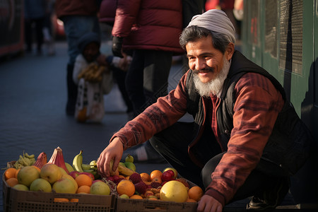 街道上售卖水果的男子图片