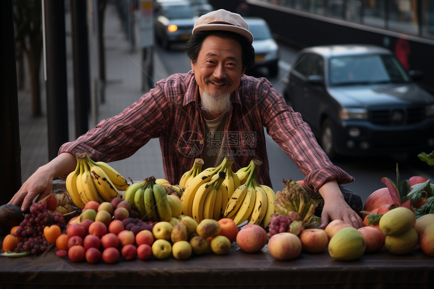 街头贩卖水果的男子图片