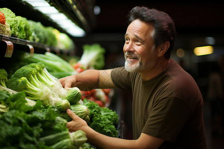超市中采购蔬菜的男子图片