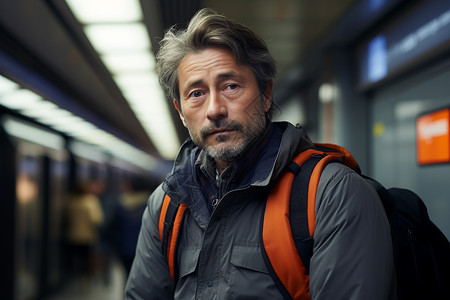 地铁站中的背包中年男子图片