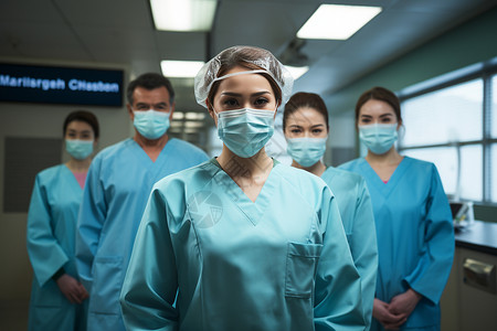 医院走廊中的专业医务人员图片