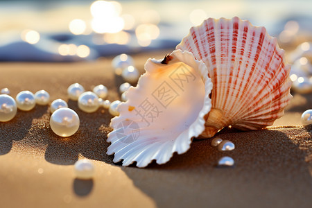 阳光照耀下的珍珠贝壳高清图片