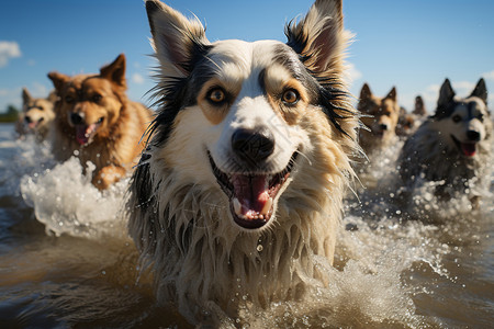 水中玩耍的小狗图片