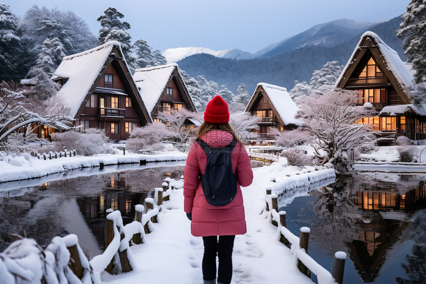 冬日湖畔的少女图片