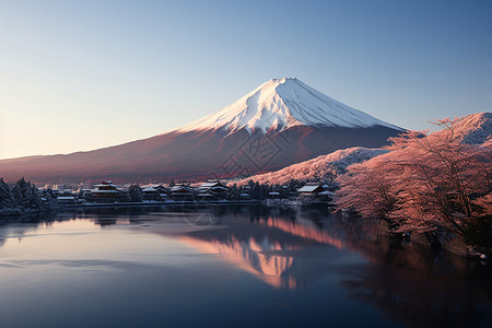 富士山的冬日浪漫背景图片