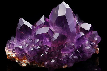 晶状体混浊紫晶簇在黑色背景上背景