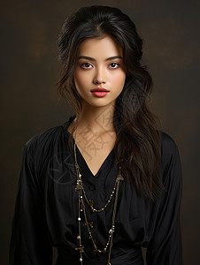 黑衬衫的亚洲女士图片