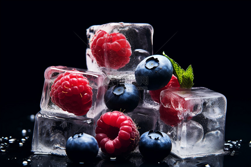 冰块与浆果的堆砌图片