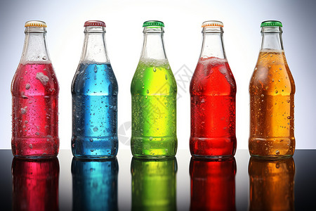 五彩的颜色桌上五彩的饮料瓶背景