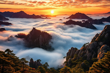 山间云雾的美景背景图片