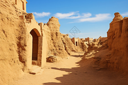 沙漠中的古城遗迹背景图片