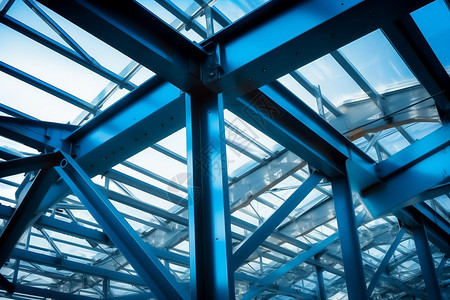 蓝色钢铁结构钢结构与蓝天的交织背景