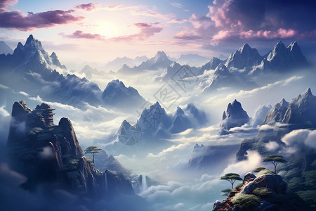云海中的仙境背景图片