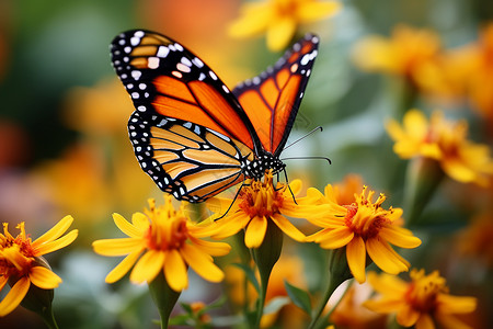 美丽的蝴蝶伫立于黄色花朵上高清图片