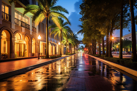 夜晚照亮了棕榈树之城高清图片