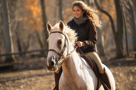 身骑白马女人骑着一匹白马背景