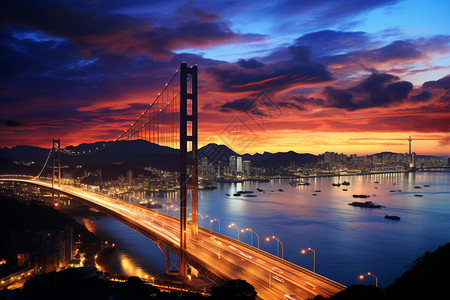 夜空下的跨江大桥高清图片