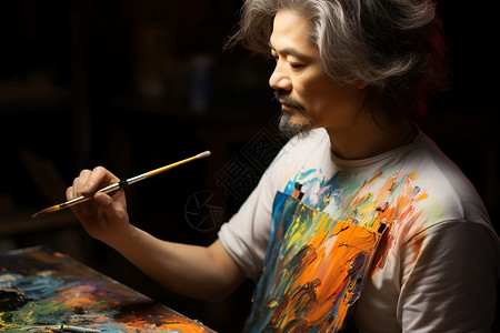 油彩画笔油彩晕染下的个性艺术家背景
