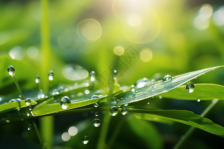 小草绿植小草上的露水背景