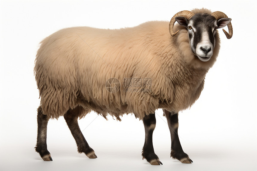 一只可爱的长角绵羊图片