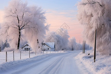 冰雪乡村的美丽景色高清图片