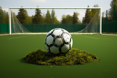 绿草球场上的足球背景图片
