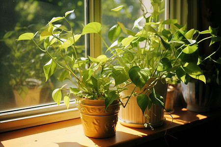 窗台上的植物盆栽图片