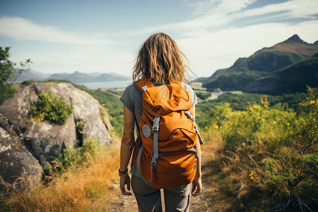 山林小道征服自然的旅者背景