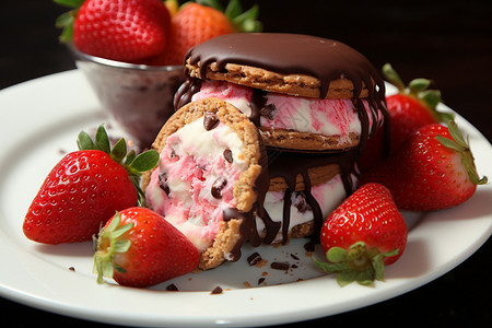 美味的草莓冰淇淋背景图片