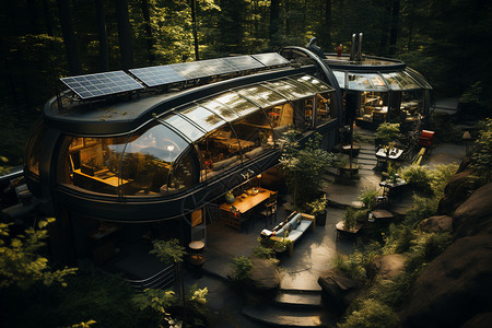 森林小屋的太阳能设备设计图片