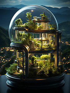 城市中的立体植物塔背景图片
