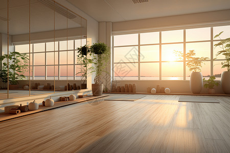 夕阳下的瑜伽室高清图片