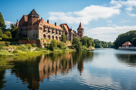 湖边的城堡建筑图片