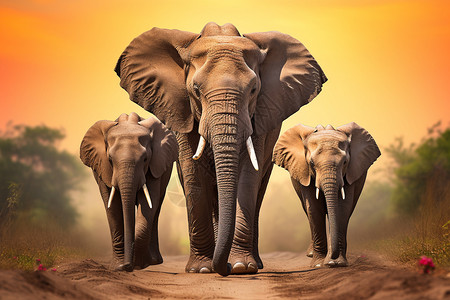 大象穿行在土路上高清图片